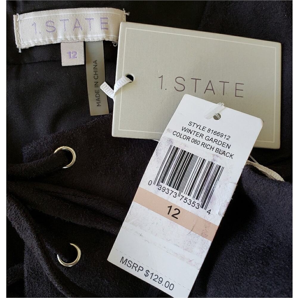 1.STATE faux suede lace-up bodycon above the knee dress rich black Size 12 NEW - Picture 3 of 6